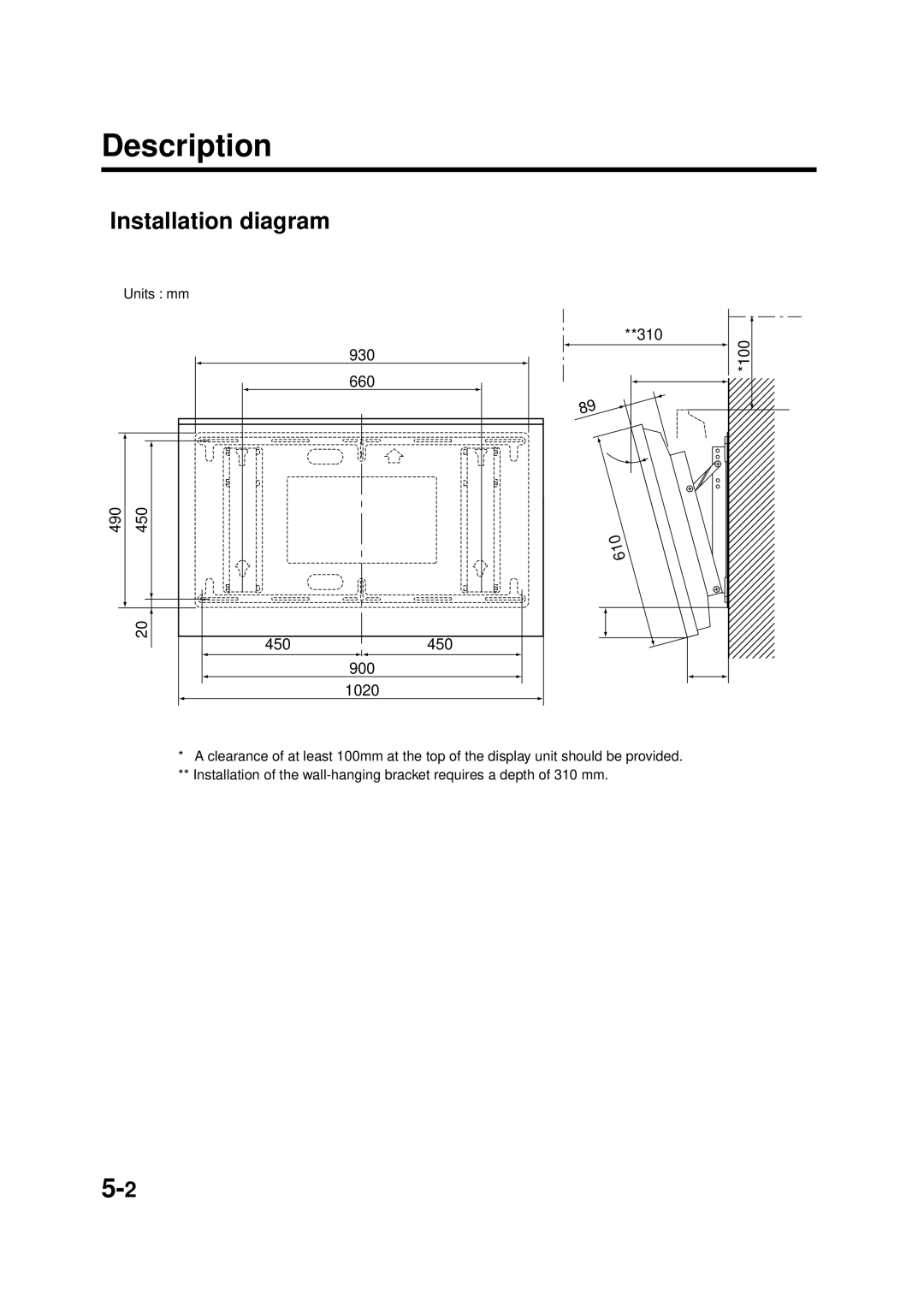 Panasonic TY-ST42PT3S, TY-WK42PV1, TY-WK42PR1, TY-ST42PW1, TY-ST42PT3K, TY-CE42PS1 manual 310, 930 100 660 490 450, 450 900 1020 