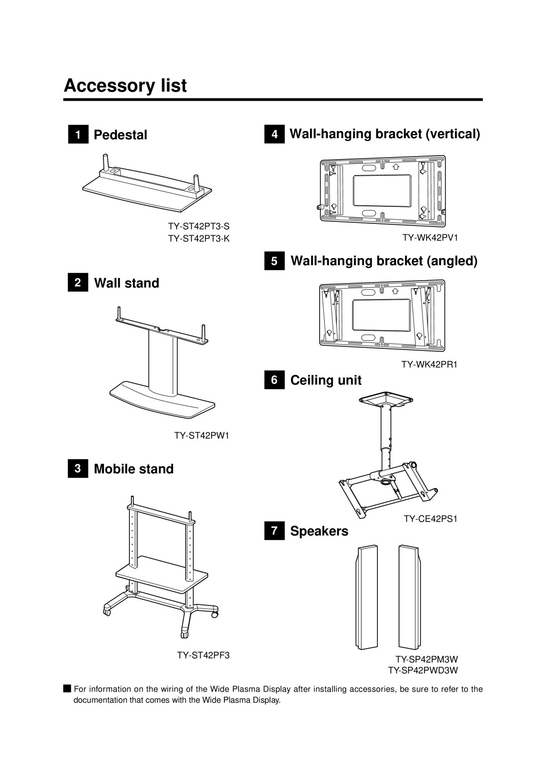 Panasonic TY-CE42PS1, TY-WK42PV1, TY-WK42PR1, TY-ST42PT3S, TY-ST42PW1, TY-ST42PT3K, TY-ST42PF3 manual Accessory list, Speakers 