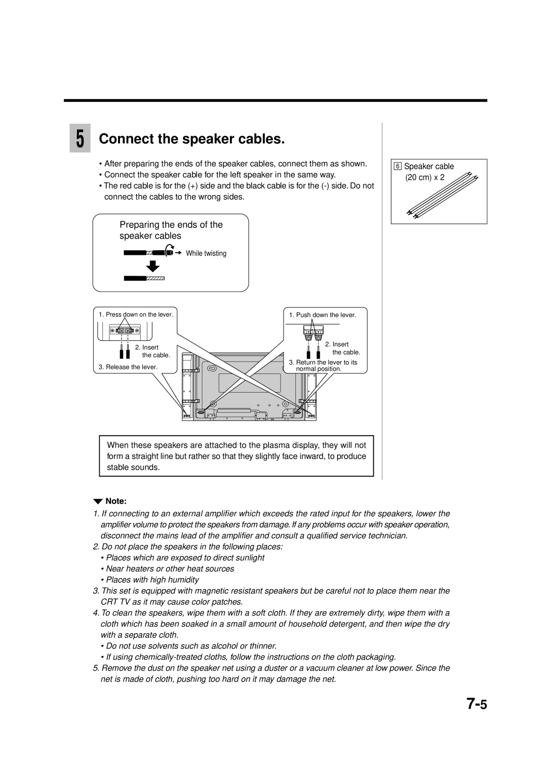 Panasonic TY-ST42PT3K, TY-WK42PV1, TY-WK42PR1 manual Connect the speaker cables, Preparing the ends of the speaker cables 