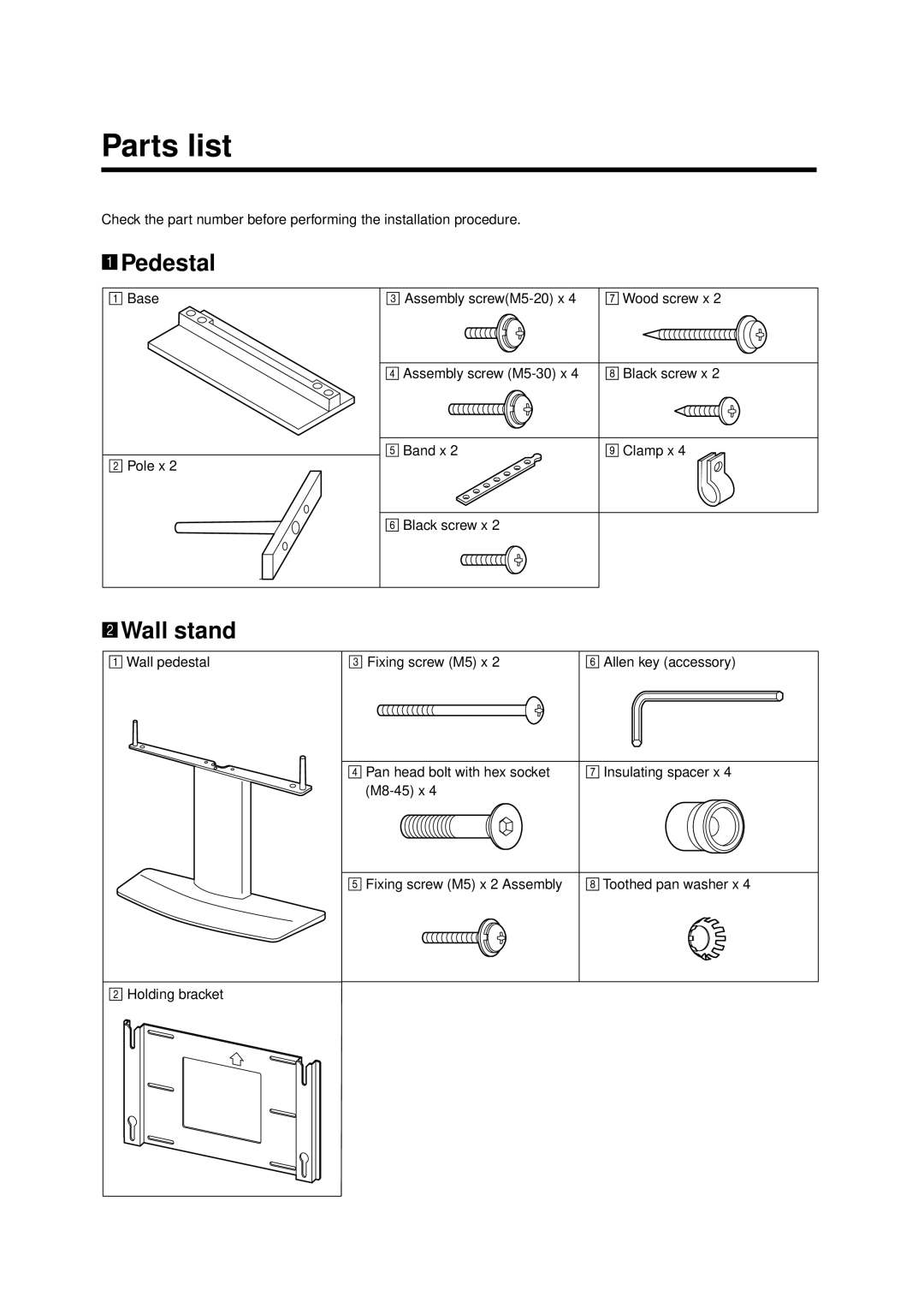 Panasonic TY-ST42PF3, TY-WK42PV1, TY-WK42PR1, TY-ST42PT3S, TY-ST42PW1, TY-ST42PT3K, TY-CE42PS1 Parts list, Pedestal, Wall stand 