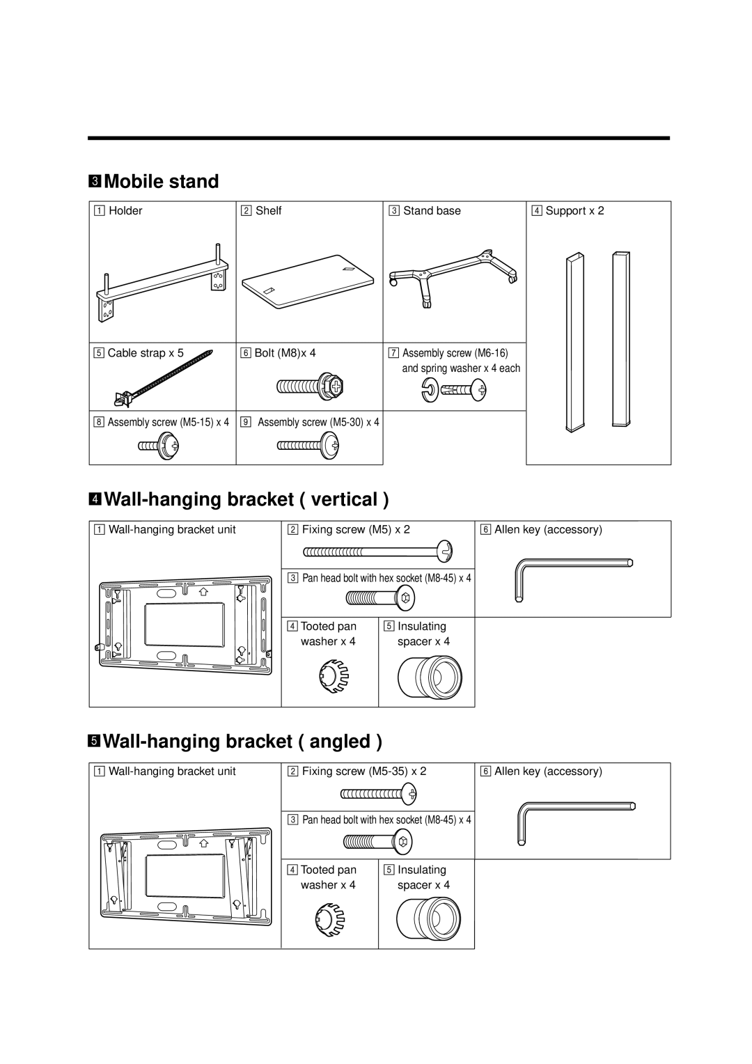 Panasonic TY-SP42PWD3W, TY-WK42PV1, TY-WK42PR1 Mobile stand, Wall-hanging bracket vertical, Wall-hanging bracket angled 