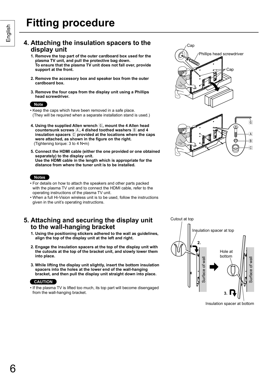 Panasonic TY-WK5P1SW manual Attaching the insulation spacers to the display unit 