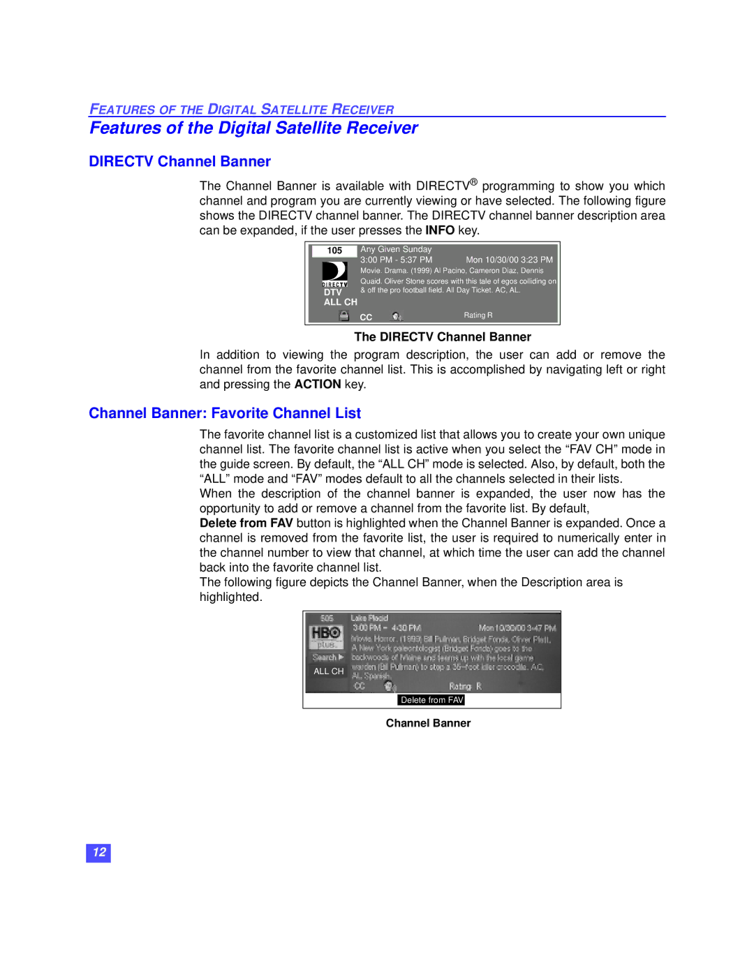 Panasonic TZ-DBS01 operating instructions Features of the Digital Satellite Receiver, Directv Channel Banner 