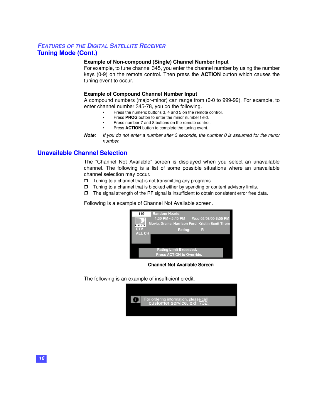 Panasonic TZ-DBS01 Unavailable Channel Selection, Example of Non-compound Single Channel Number Input 