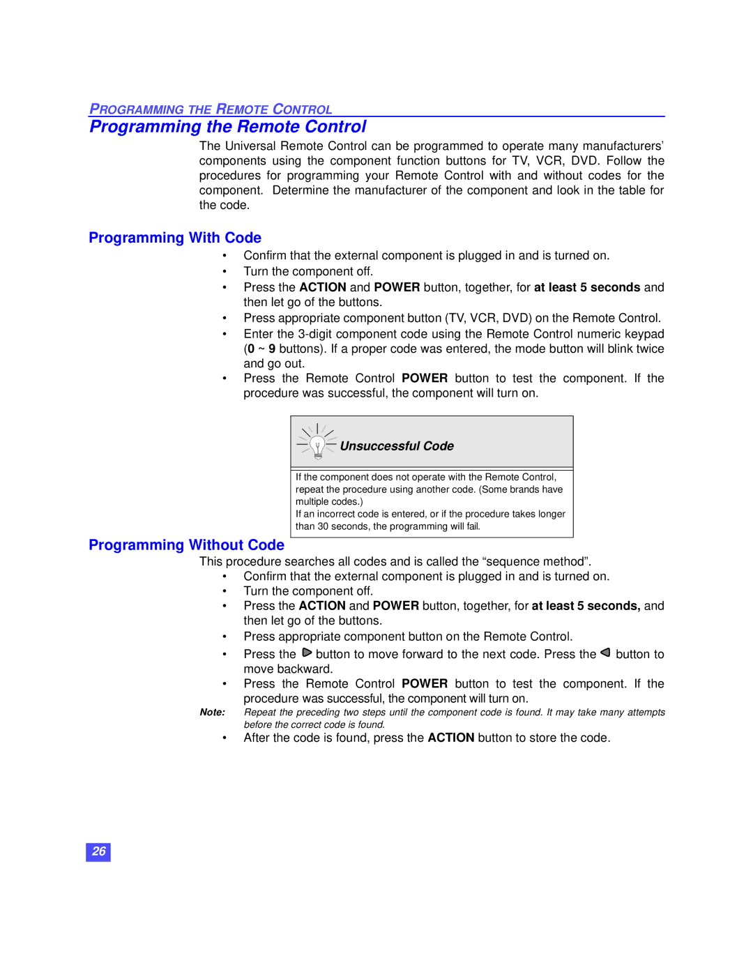 Panasonic TZ-DBS01 operating instructions Programming the Remote Control, Programming With Code, Programming Without Code 