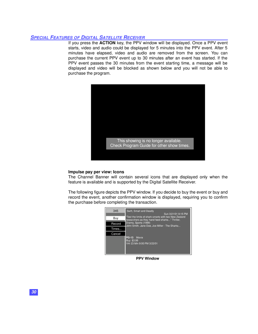 Panasonic TZ-DBS01 operating instructions Impulse pay per view Icons, PPV Window 