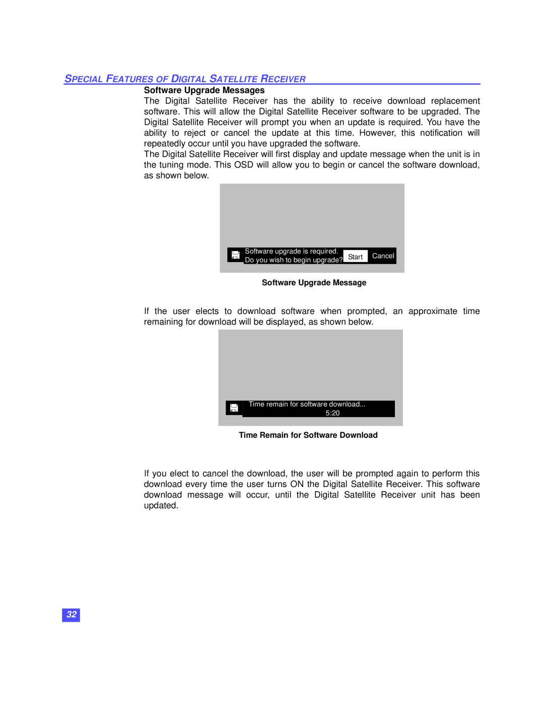 Panasonic TZ-DBS01 operating instructions Software Upgrade Messages, Time Remain for Software Download 