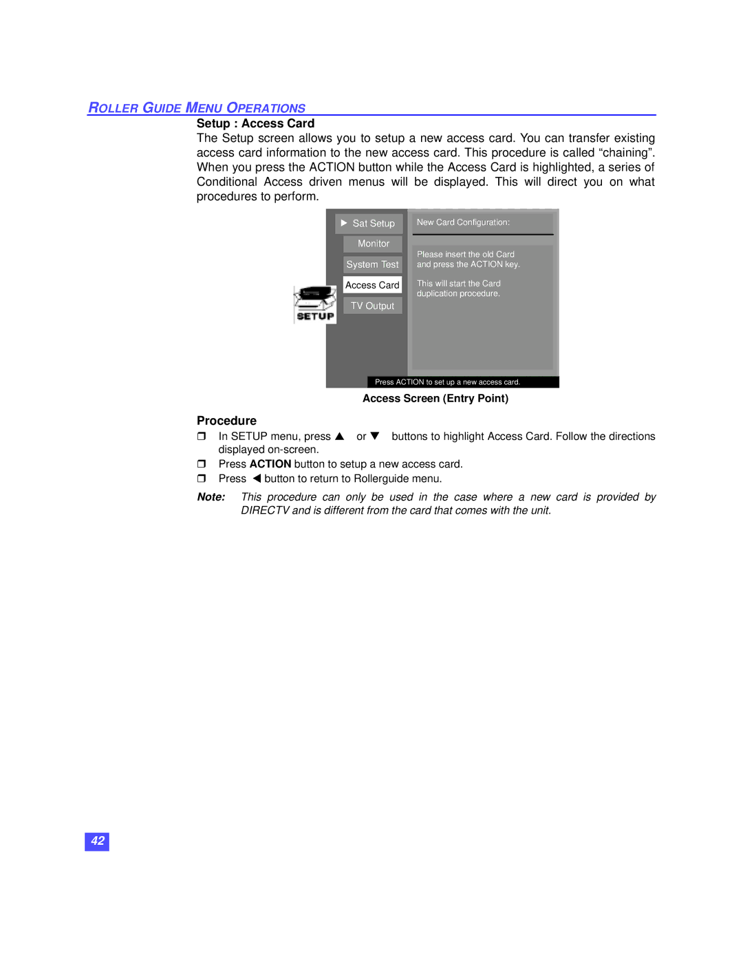 Panasonic TZ-DBS01 operating instructions Setup Access Card, Access Screen Entry Point 