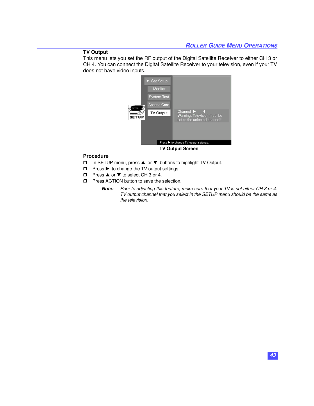 Panasonic TZ-DBS01 operating instructions TV Output Screen 