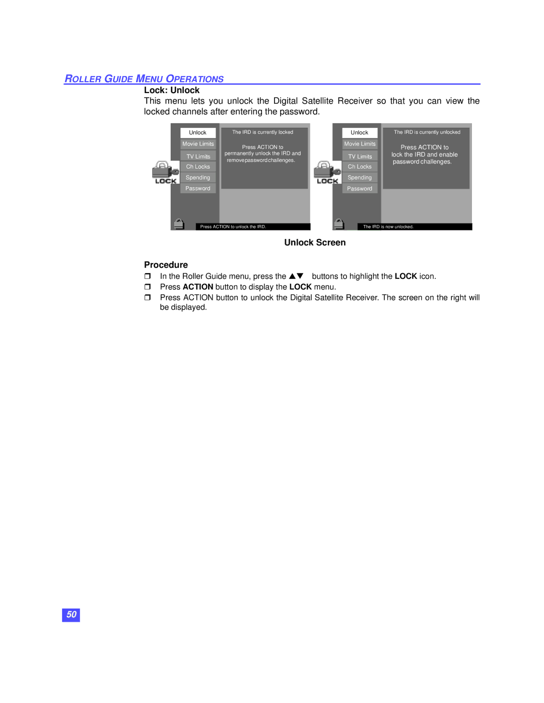 Panasonic TZ-DBS01 operating instructions Lock Unlock, Unlock Screen Procedure 