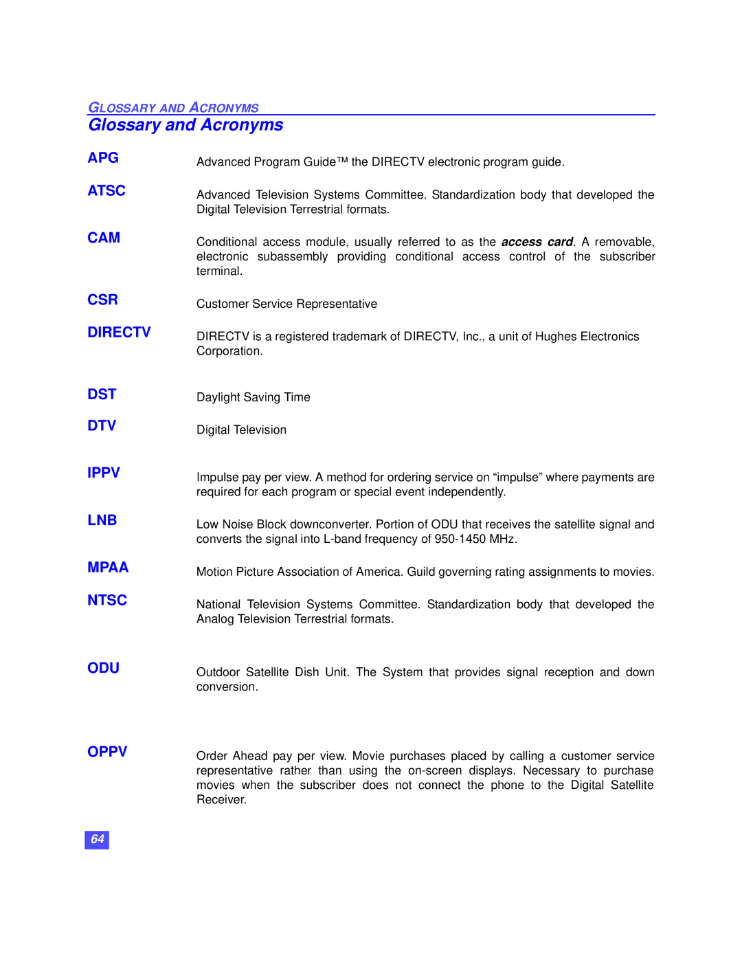 Panasonic TZ-DBS01 operating instructions Glossary and Acronyms, Atsc 