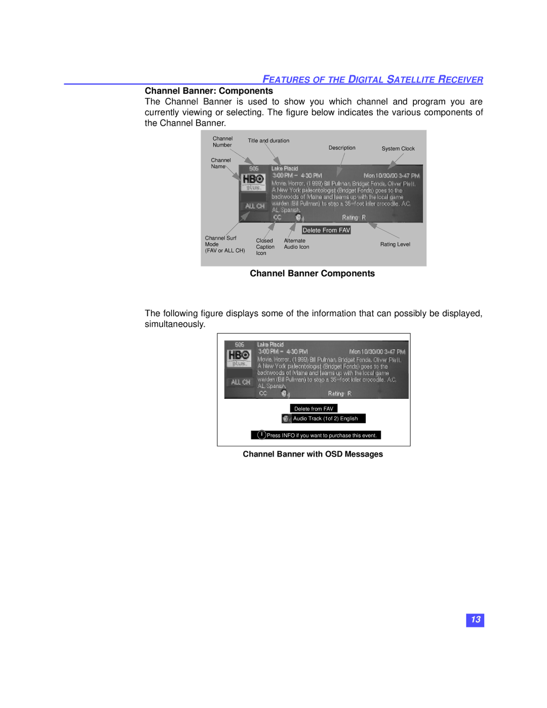 Panasonic TZ-DRD100 operating instructions Channel Banner Components, Channel Banner with OSD Messages 