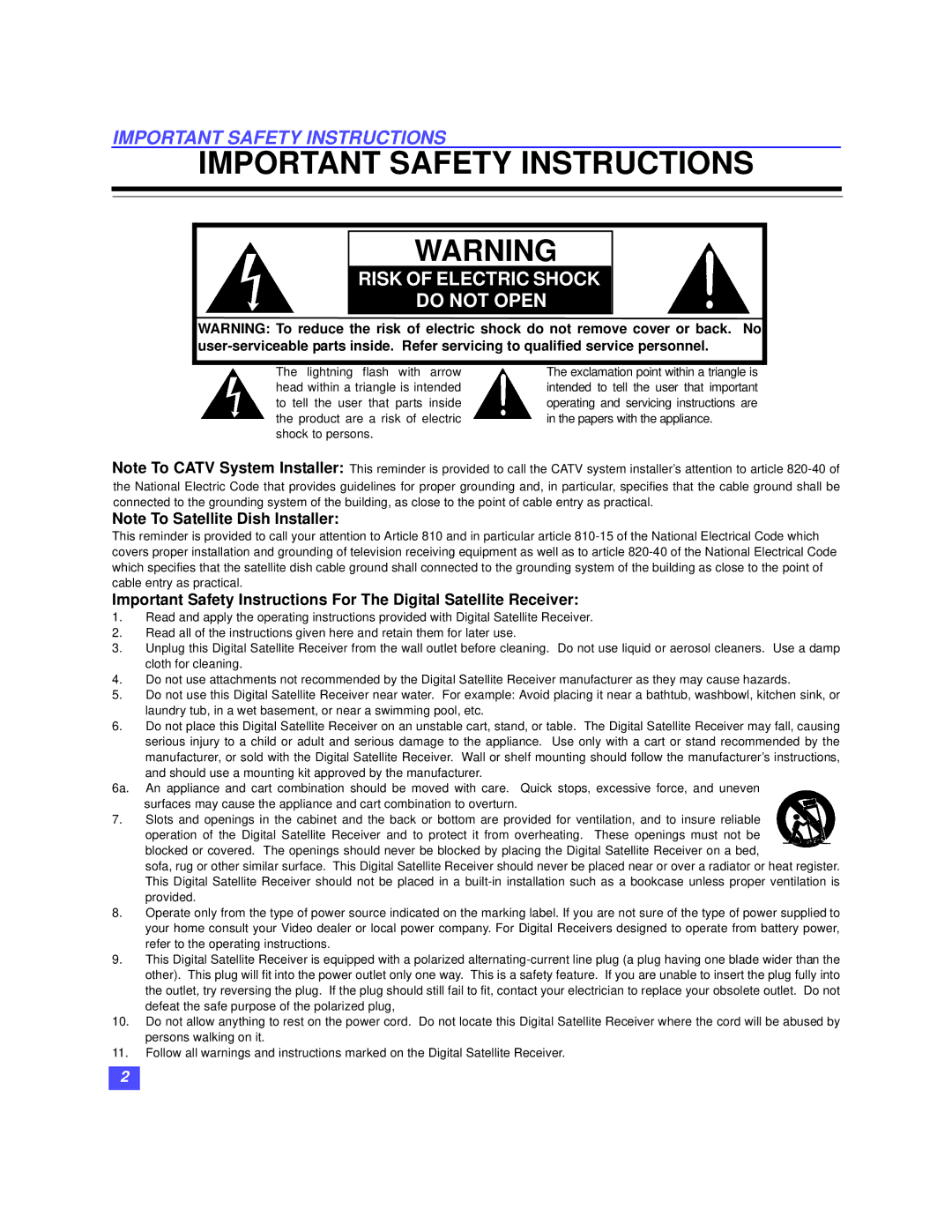 Panasonic TZ-DRD100 operating instructions Important Safety Instructions 