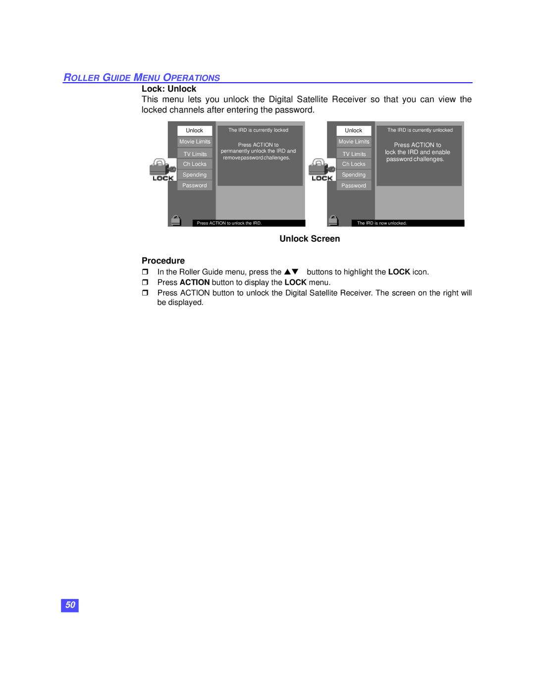 Panasonic TZ-DRD100 operating instructions Lock Unlock, Unlock Screen Procedure 