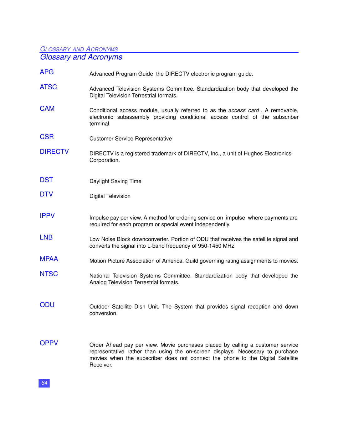 Panasonic TZ-DRD100 operating instructions Glossary and Acronyms, Atsc 