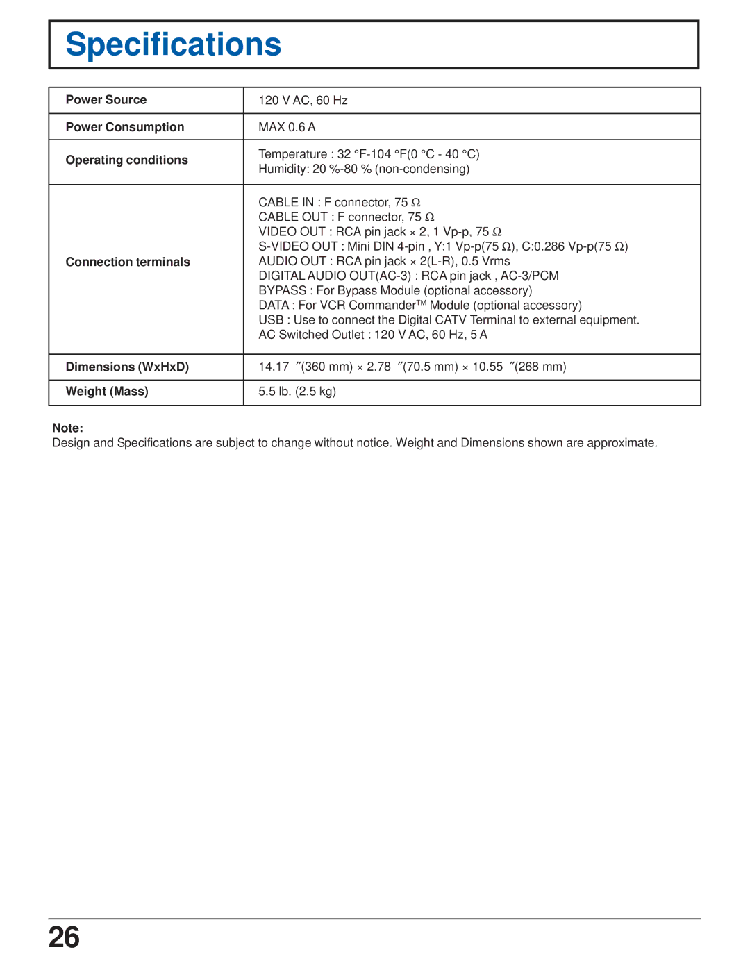 Panasonic TZ-PCD2000 manual Specifications 