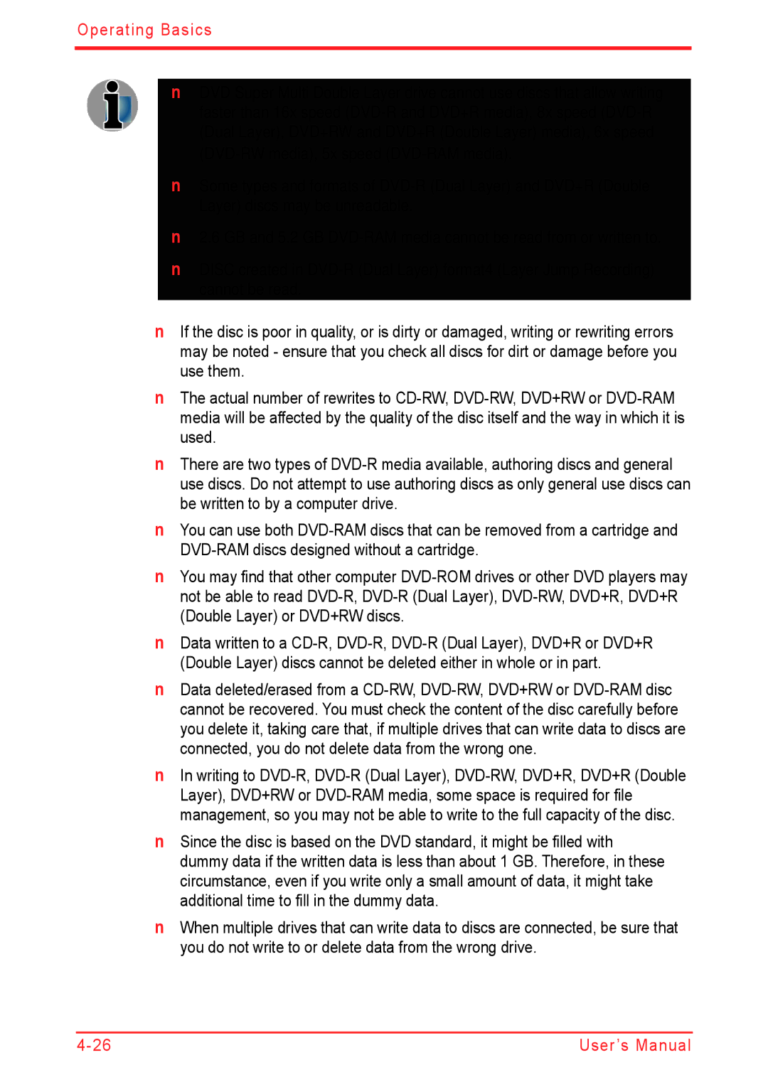 Panasonic U500D user manual Operating Basics 