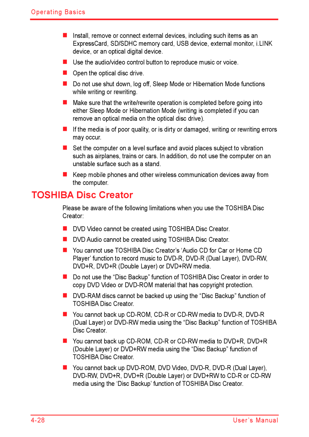 Panasonic U500D user manual Toshiba Disc Creator 