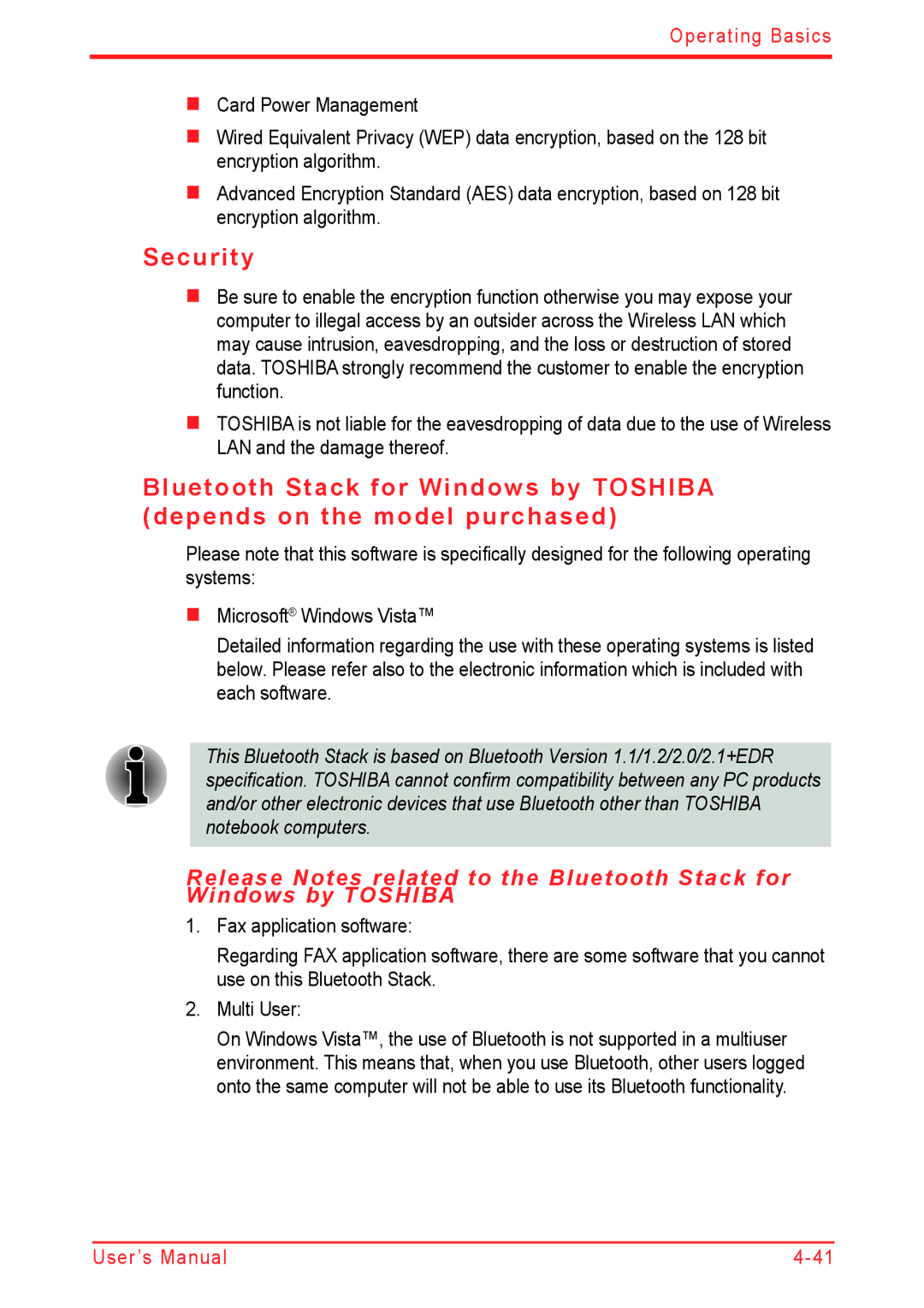 Panasonic U500D user manual Security 