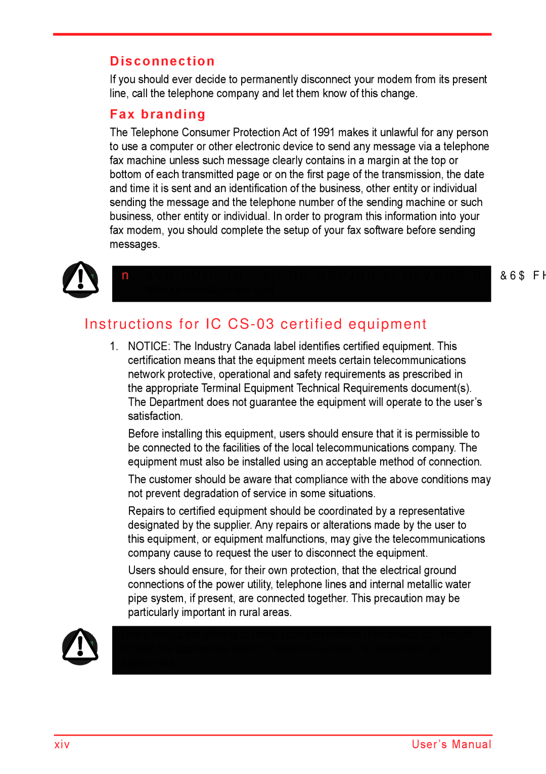 Panasonic U500D user manual Instructions for IC CS-03 certified equipment, Disconnection, Fax branding 