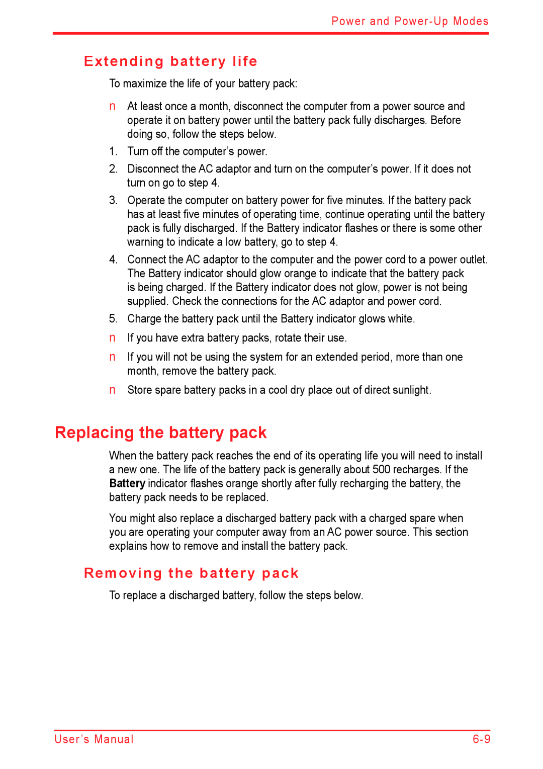 Panasonic U500D user manual Replacing the battery pack, Extending battery life, Removing the battery pack 