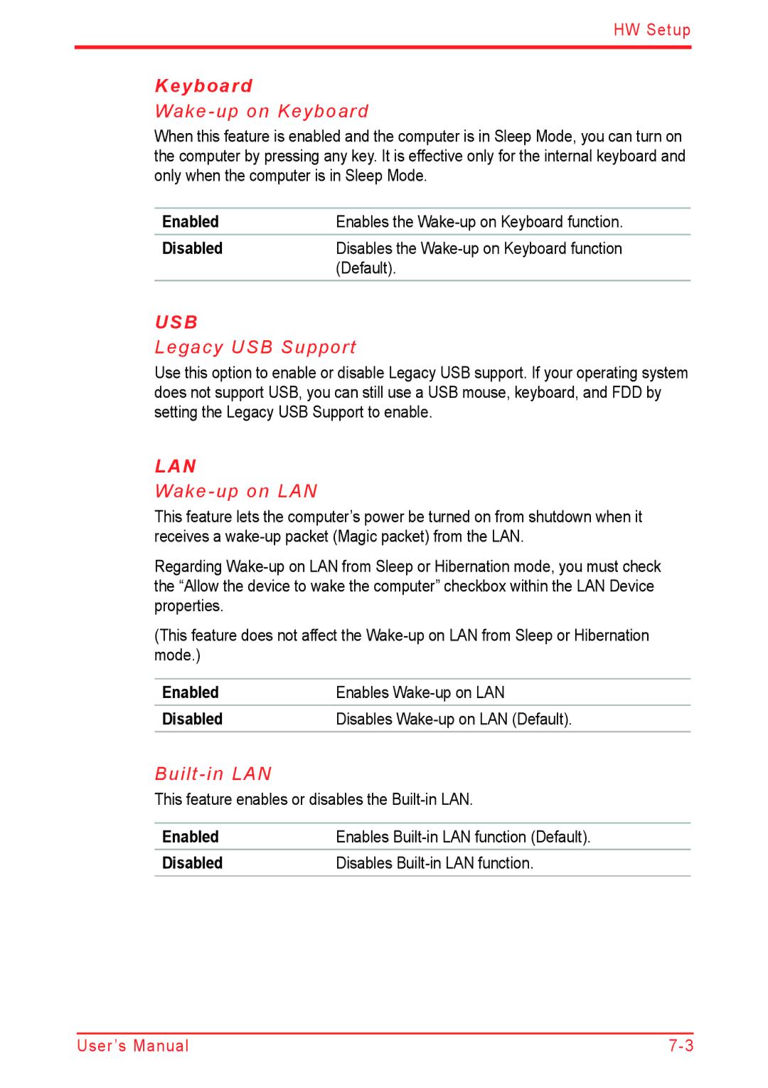 Panasonic U500D user manual Enabled, Disabled 