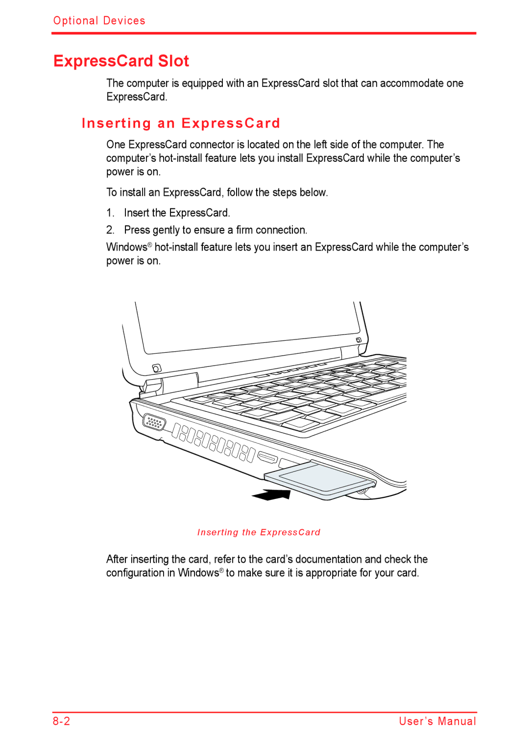 Panasonic U500D user manual ExpressCard Slot, Inserting an ExpressCard 