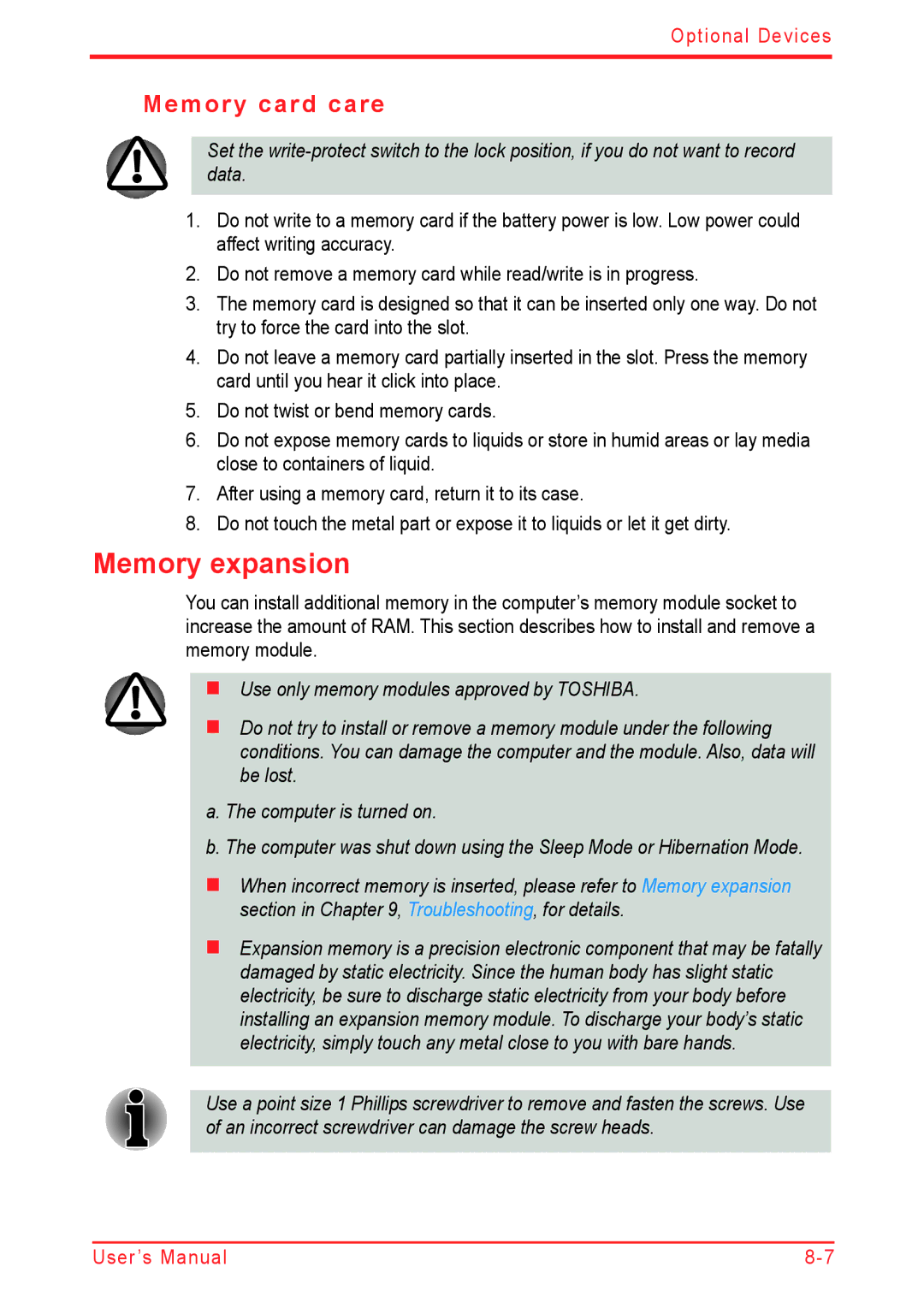 Panasonic U500D user manual Memory expansion, Memory card care 