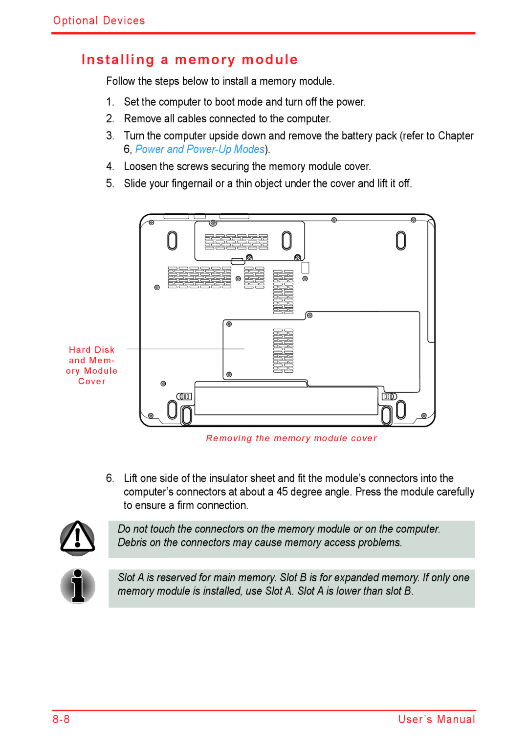 Panasonic U500D user manual Installing a memory module 