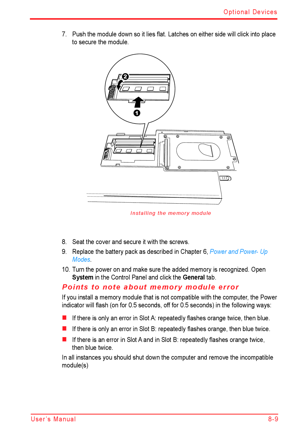 Panasonic U500D user manual Points to note about memory module error 