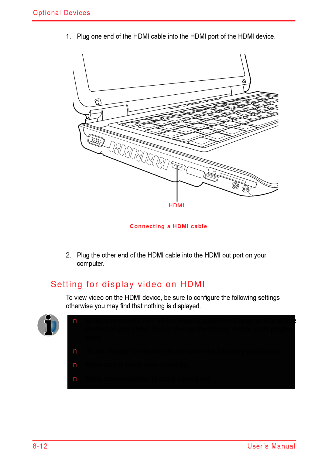 Panasonic U500D user manual Setting for display video on Hdmi 