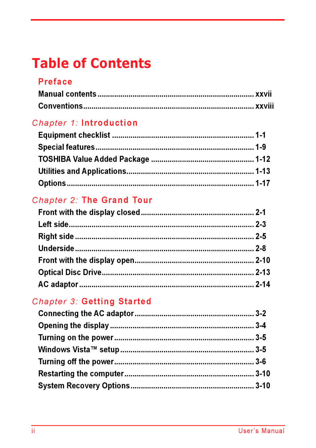 Panasonic U500D user manual Table of Contents 