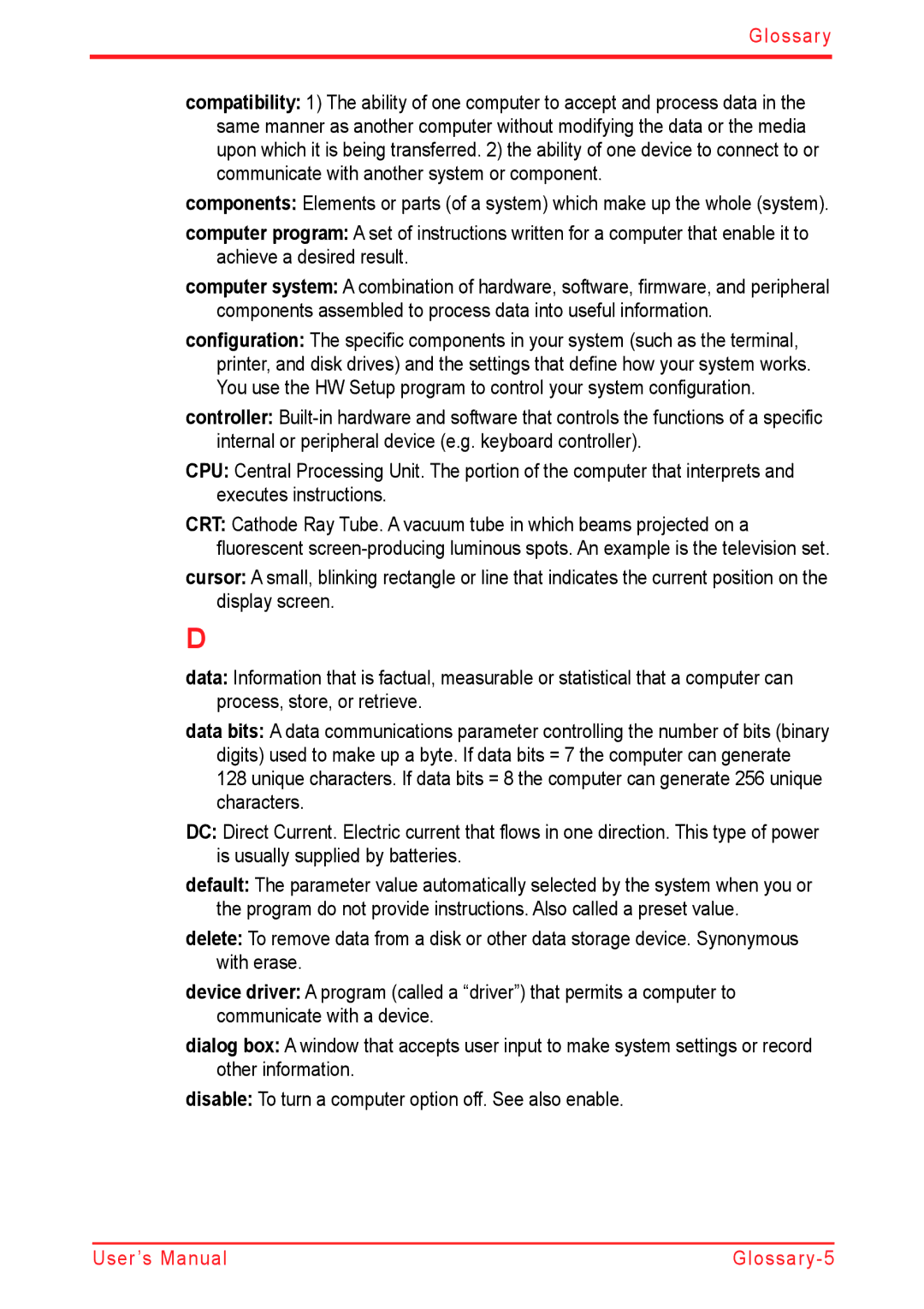 Panasonic U500D user manual Glossary 