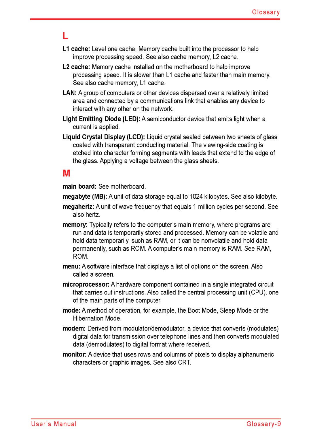 Panasonic U500D user manual Glossary 