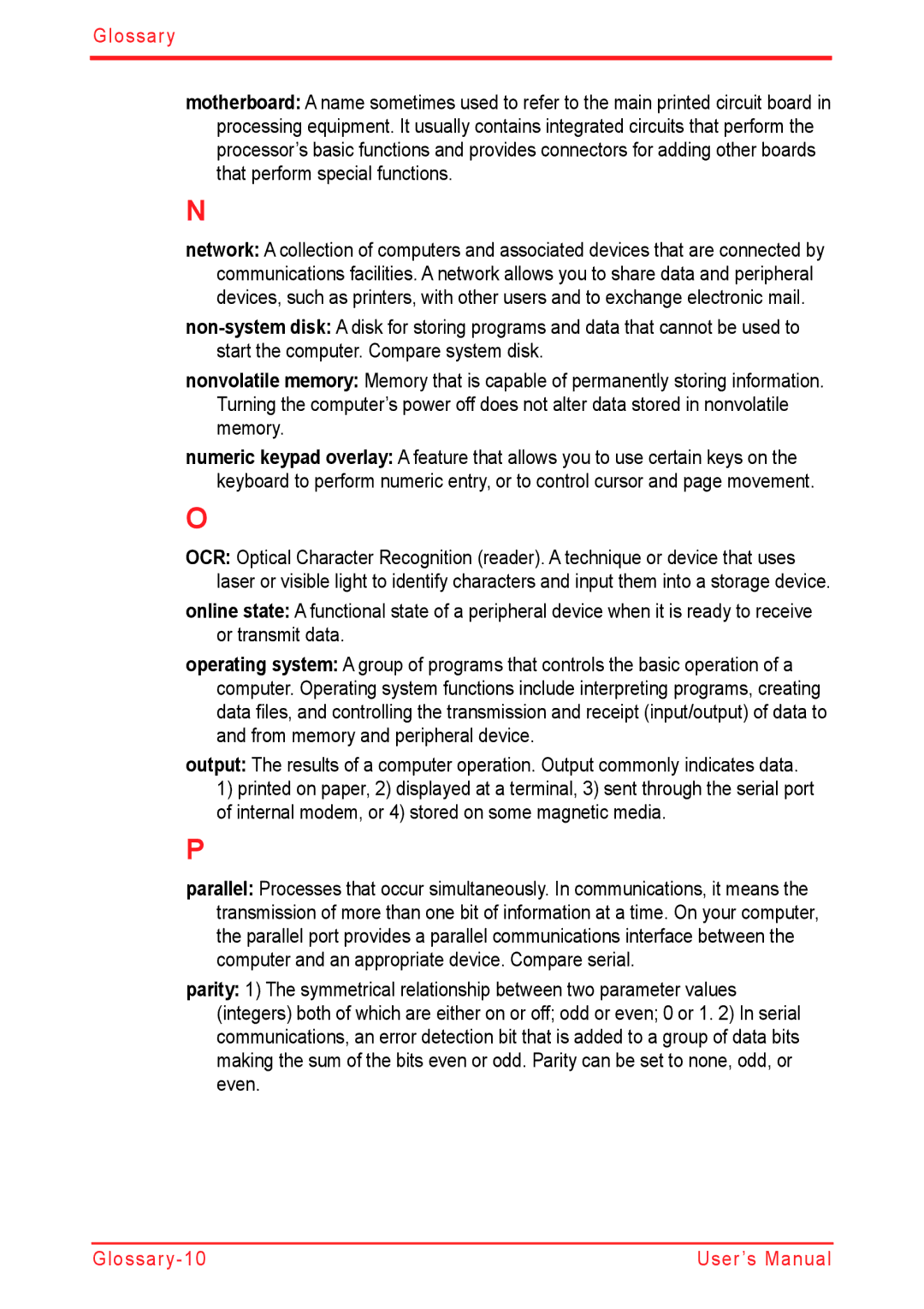 Panasonic U500D user manual Glossary-10 User’s Manual 