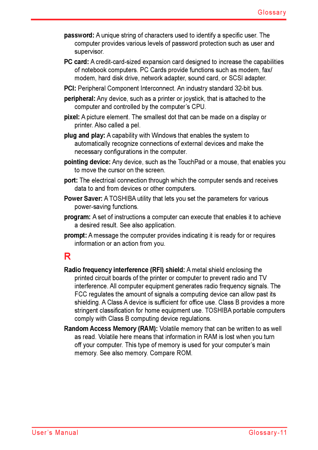 Panasonic U500D user manual User’s Manual Glossary-11 