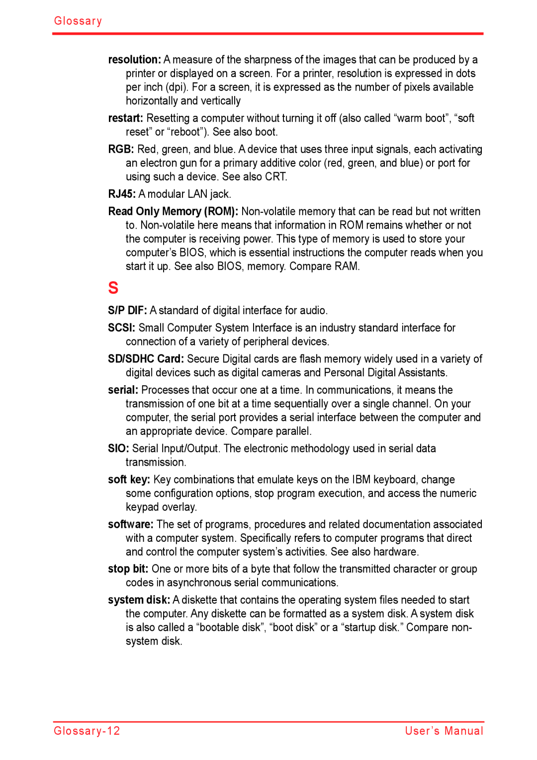 Panasonic U500D user manual Glossary-12 User’s Manual 