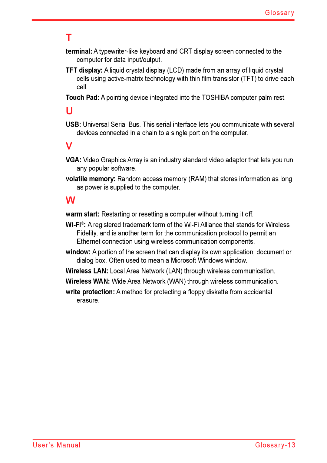 Panasonic U500D user manual User’s Manual Glossary-13 