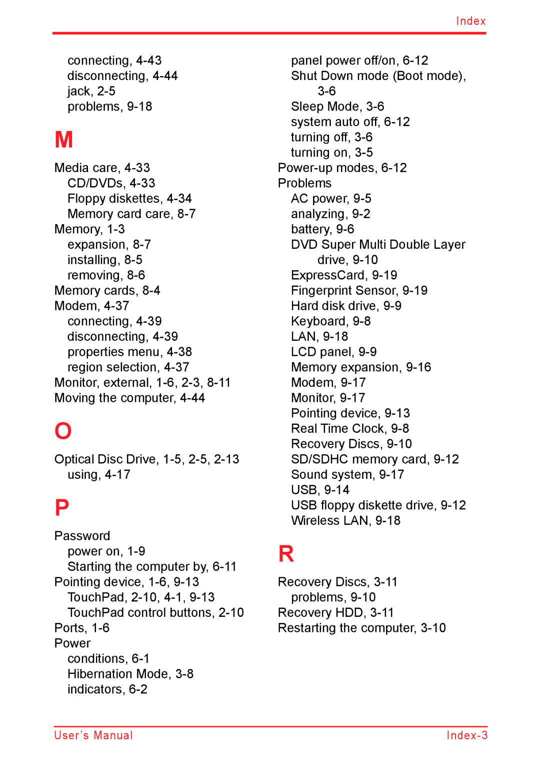 Panasonic U500D user manual Index 