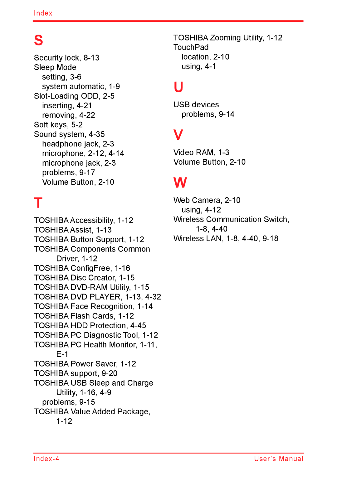 Panasonic U500D user manual Index 