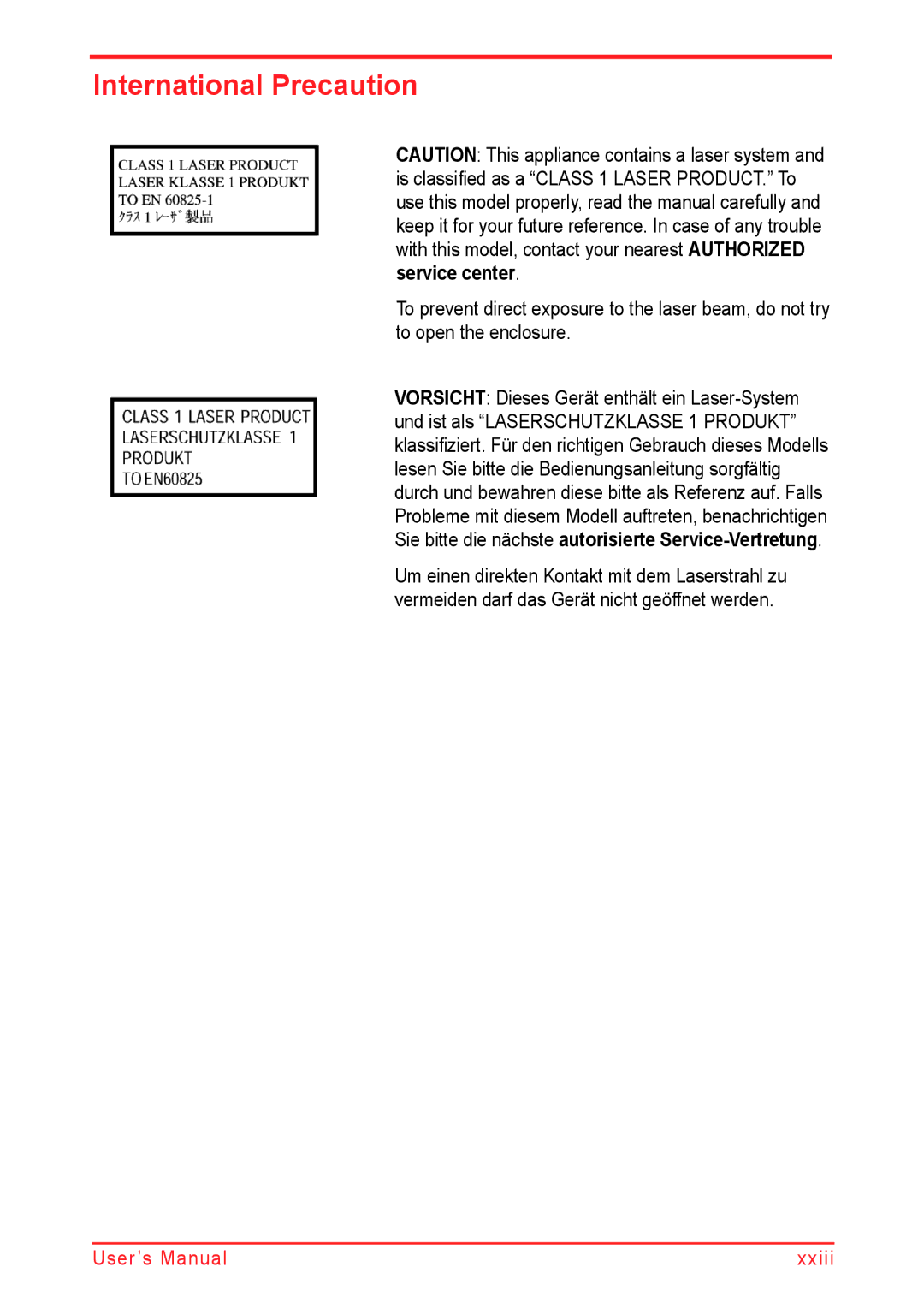 Panasonic U500D user manual International Precaution 