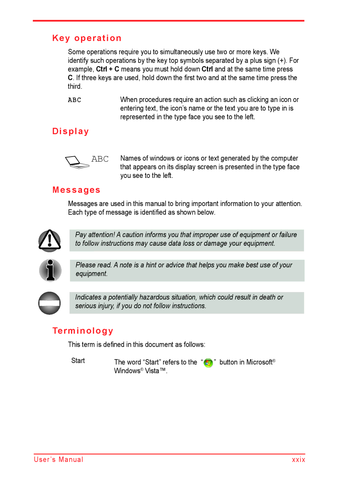 Panasonic U500D user manual Key operation, Display, Messages, Terminology 