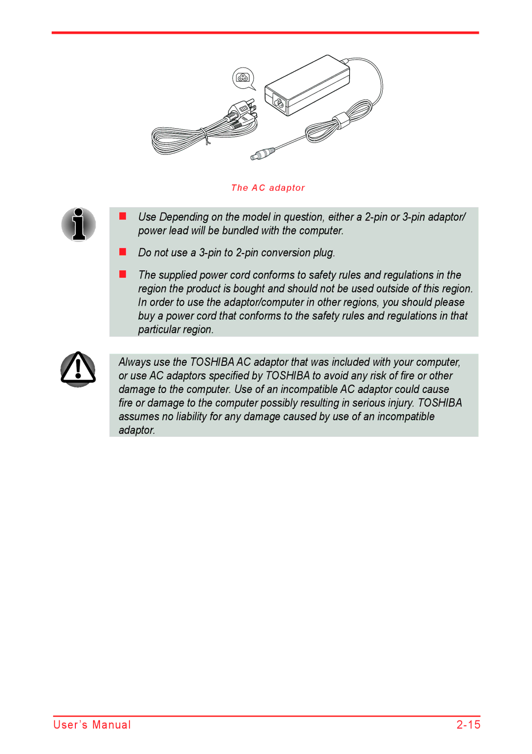 Panasonic U500D user manual AC adaptor 