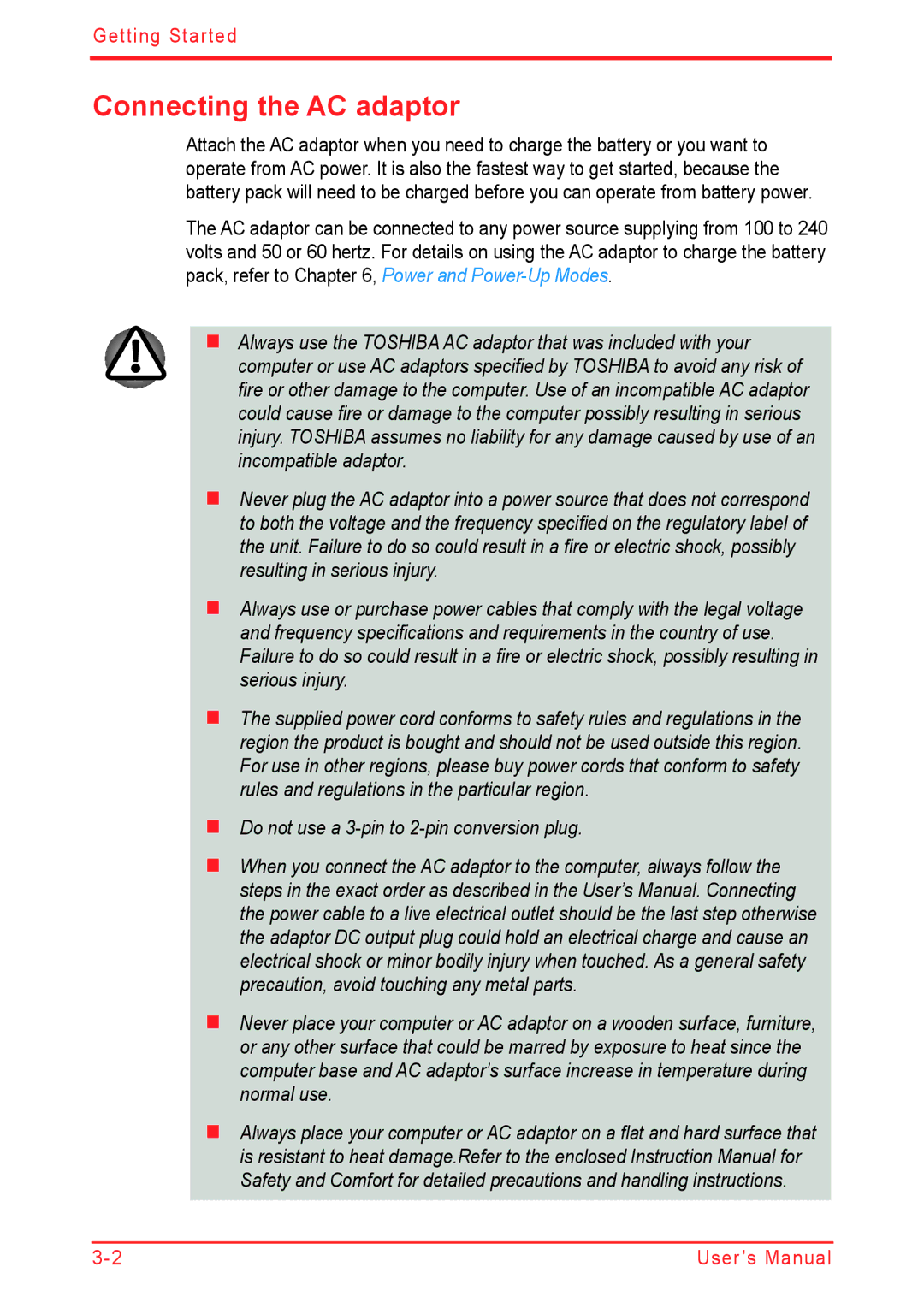 Panasonic U500D user manual Connecting the AC adaptor 