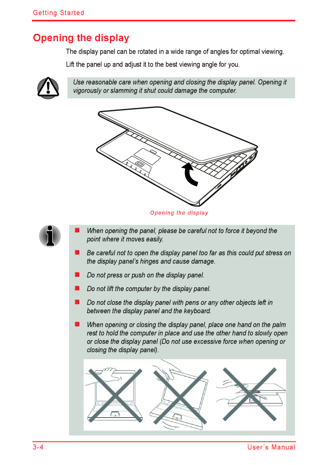 Panasonic U500D user manual Opening the display 