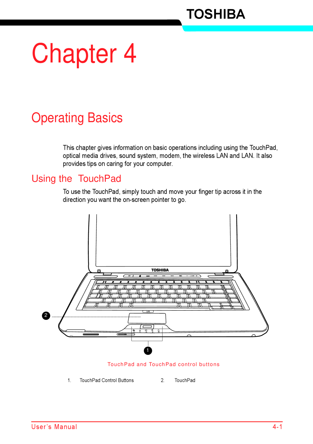 Panasonic U500D user manual Operating Basics, Using the TouchPad 