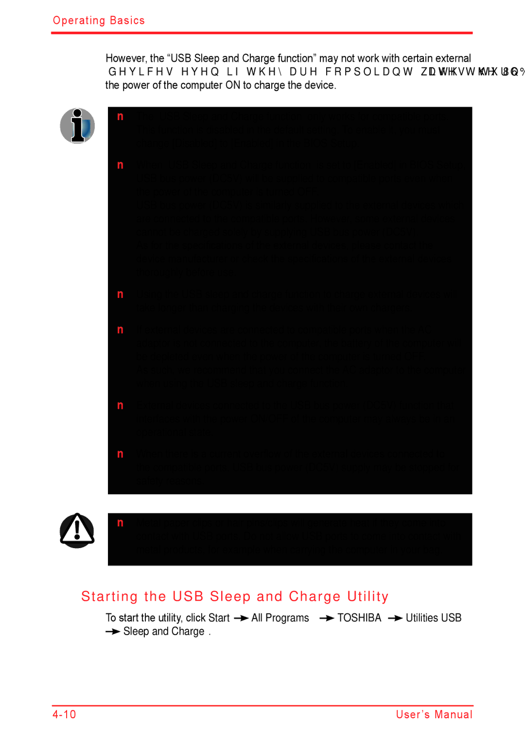 Panasonic U500D user manual Starting the USB Sleep and Charge Utility 