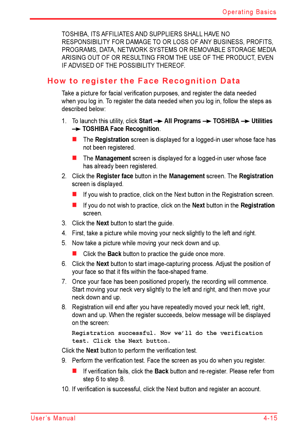 Panasonic U500D user manual How to register the Face Recognition Data 