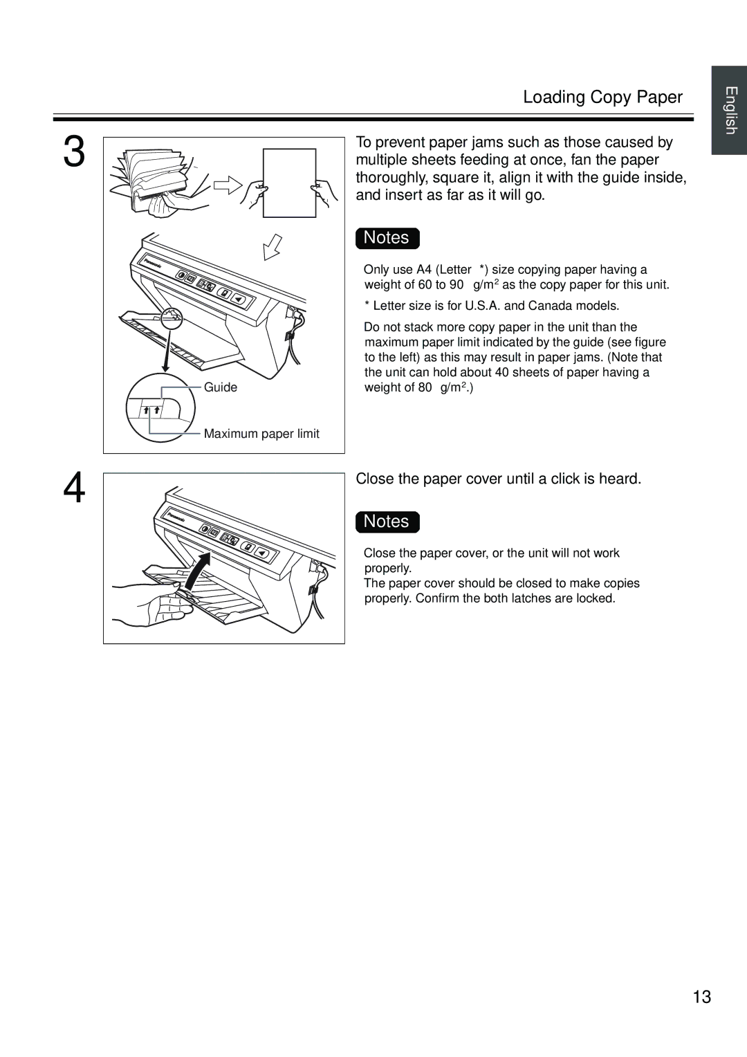 Panasonic UB-5315 installation manual Loading Copy Paper, Close the paper cover until a click is heard 