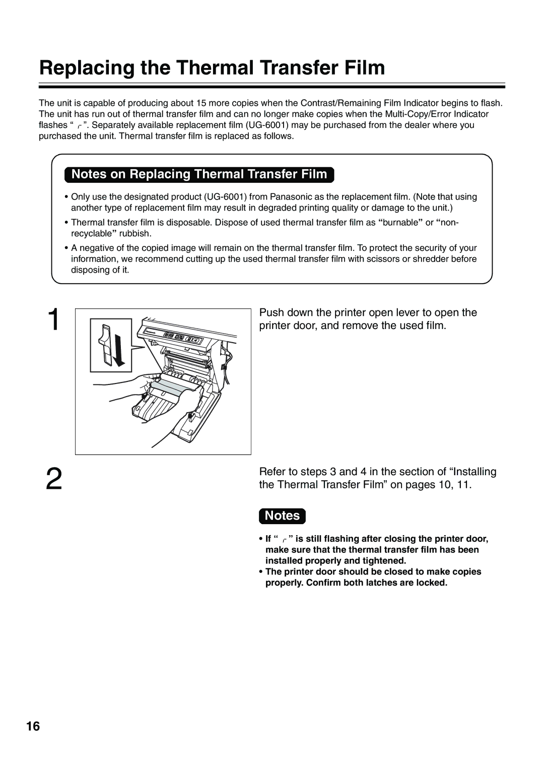 Panasonic UB-5315 installation manual Replacing the Thermal Transfer Film 